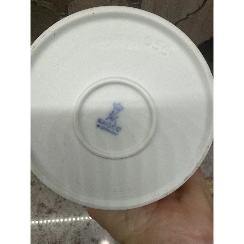 Vintage AK Kaiser Porcelain White‎ Bisque Floral Set 2 Candle Holders Plus Dish